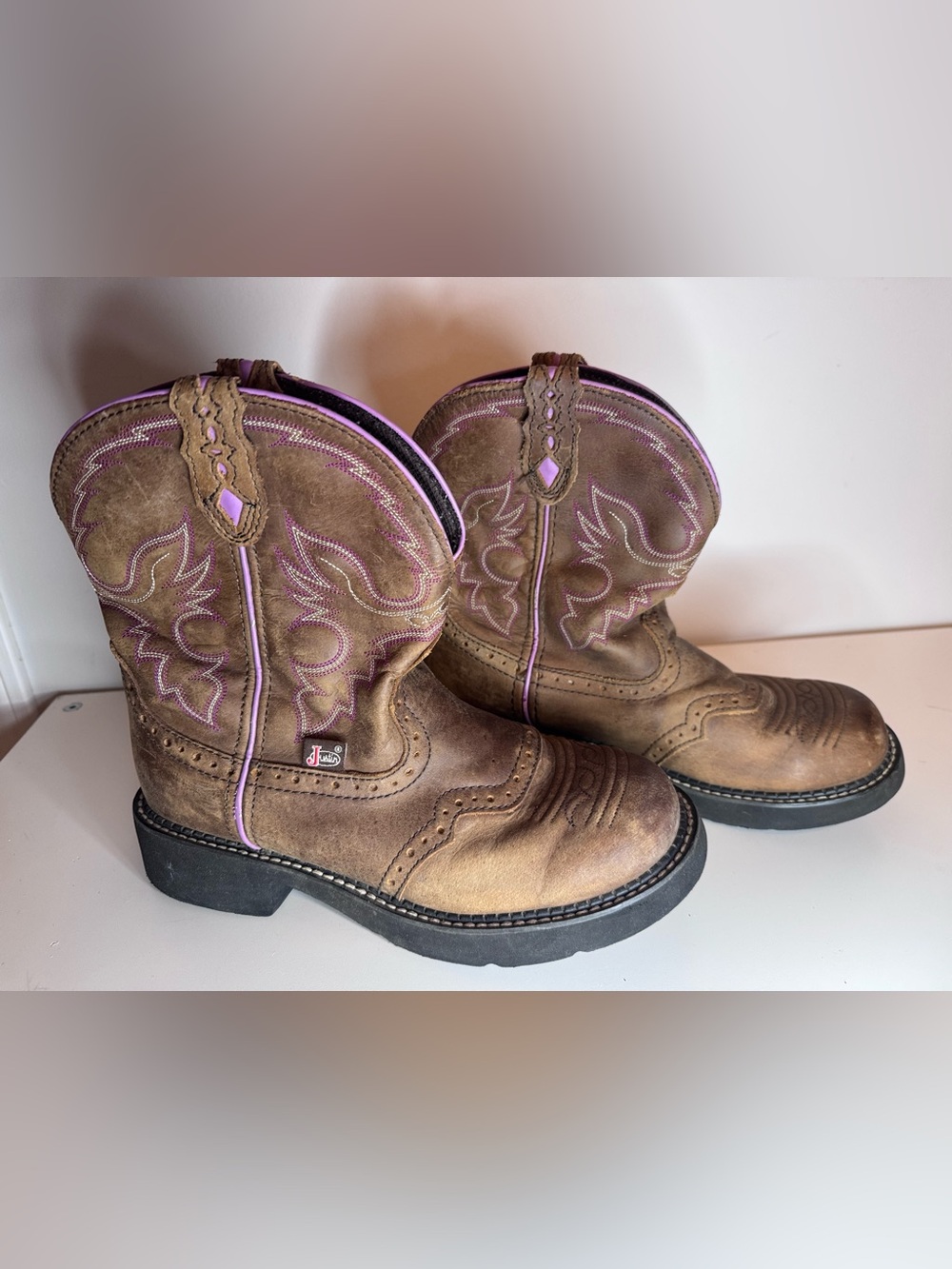 Justin L9903 Western Boots Brown & Purple US 9 B